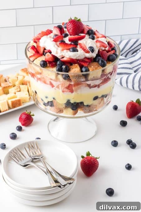 Red, White & Blue dessert with berries and cream