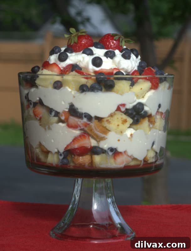 Red, White & Blue Berry Delight - strawberries Lenox, blueberries, fresh whipped cream and homemade poundcake make up this festive patriotic holiday dessert!