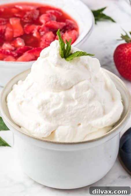 Bowl of freshly made 3-Ingredient Whipped Cream