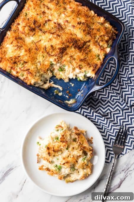 Close-up of breadcrumbs and cheese on a creamy chicken casserole