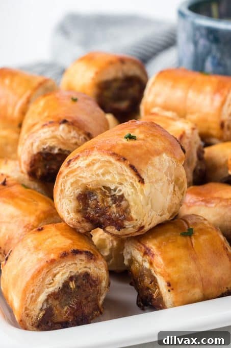 Sausage Rolls on a cooling rack, ready to serve