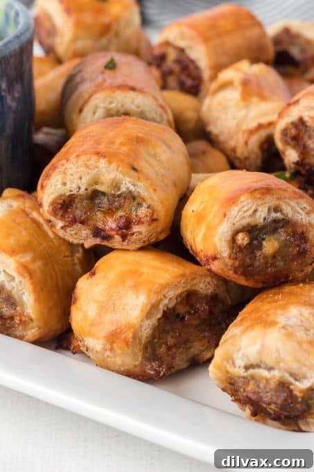 Puff Pastry Sausage Bites on a serving tray
