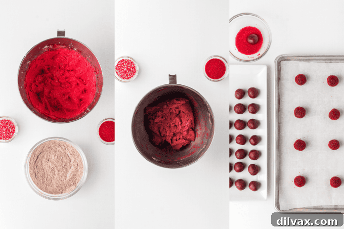 Process photos for Red Velvet Blossom Cookies
