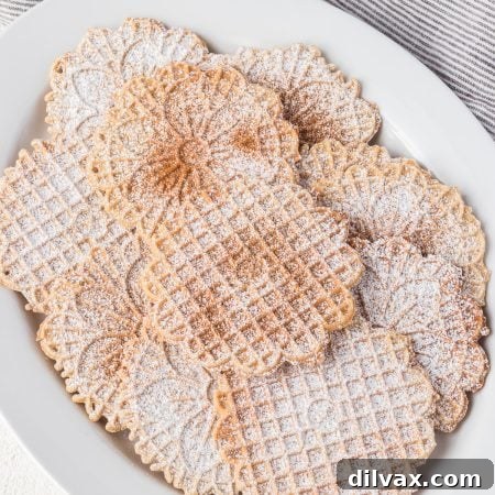 Cinnamon sugar dusted Italian waffle cookies.