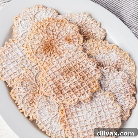 Cinnamon sugar dusted Italian waffle cookies.