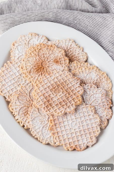 Aromatic Chai Pizzelles 8 Cinnamon sugar dusted Italian waffle cookies.