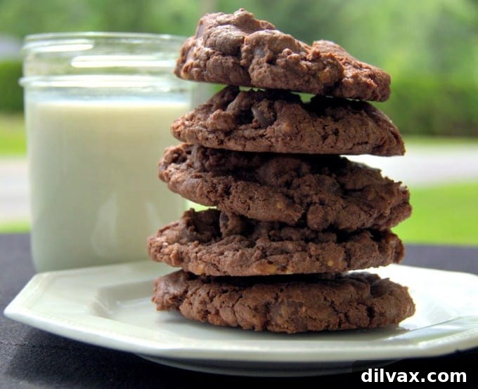 Deliciously rich chocolate cookies with dark chocolate chips and crunchy toffee pieces