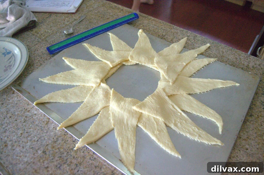 Budget-Friendly Barbecue Chicken Salad Crescent Ring 9 Close-up of crescent rolls arranged in a ring, highlighting the overlapping bases