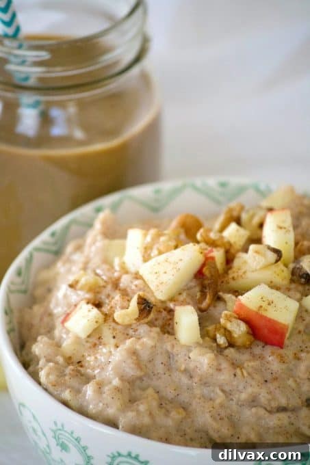 Sunrise Blueberry Baked Oats 6 Warm bowl of apple oatmeal, perfect for breakfast.