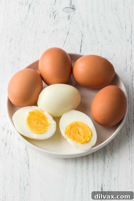 Delicious hard-boiled eggs, perfectly cooked in an air fryer, ready to be enjoyed.