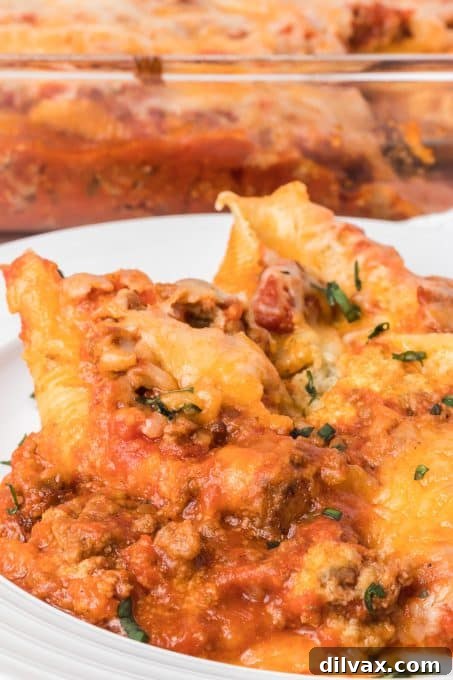 Close-up of baked Easy Stuffed Shells with Cottage Cheese, showing melted mozzarella