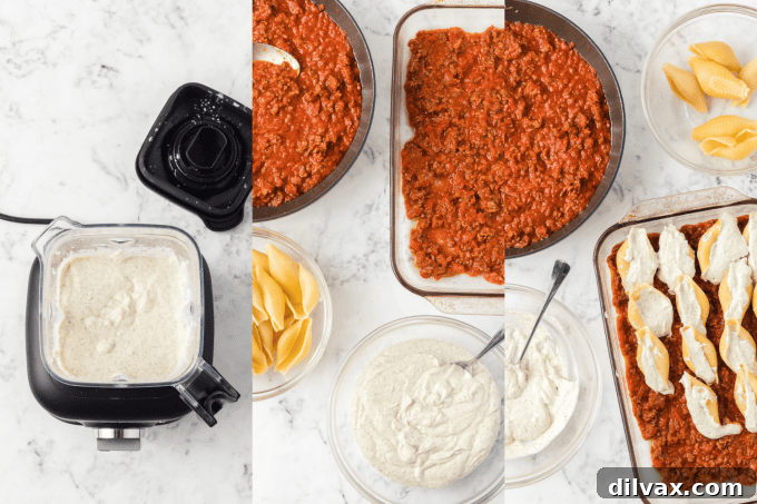 Filling and assembling Easy Stuffed Shells with Cottage Cheese