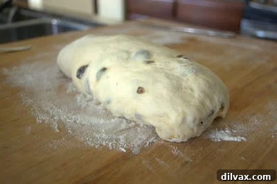 Dough being rolled into a log.