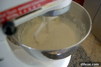 Initial dough mixture in a stand mixer bowl.
