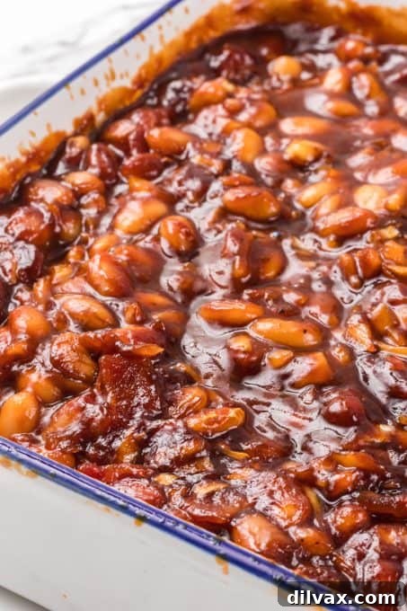 Sweet & Savory Bean Bake 8 Beans and bacon in a rich, thick sweet and savory sauce, ready to be enjoyed.