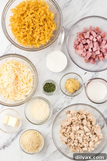 Chicken Cordon Bleu Casserole ingredients.