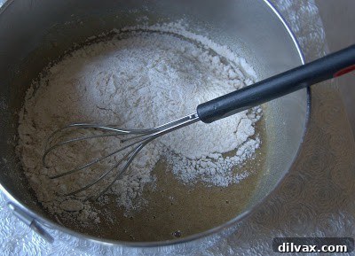 Spiced Apple Cider Pudding Cake 6 Pouring cake batter into the pan