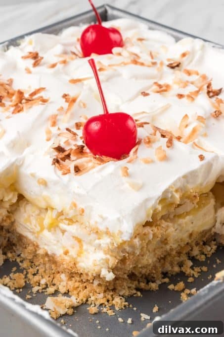 Pina Colada Bliss Bars 9 Cool Whip, coconut, pineapple, and cheesecake make these no bake bars.