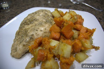 Day 262 Delights: Roast Chicken, Sweet Butternut Squash, and Crispy Potatoes 7 Finished roast chicken with butternut squash and potatoes served on a plate