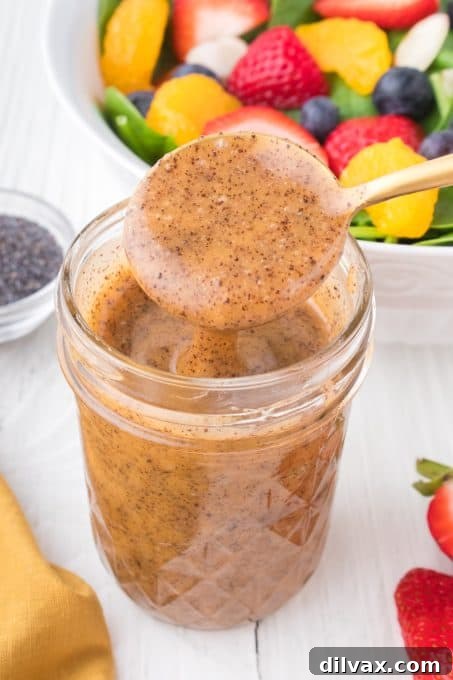 Creamy Poppy Seed Dressing 10 Another beautiful shot of homemade Poppy Seed Dressing.