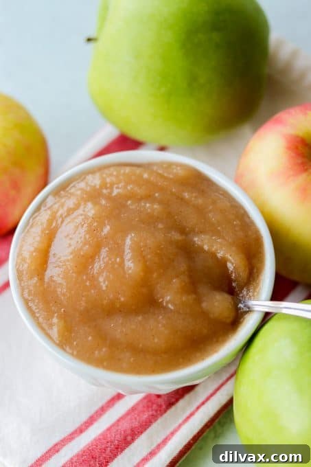 A large, rustic bowl of warm, homemade baked applesauce, ready to be served, capturing its inviting texture and steam.