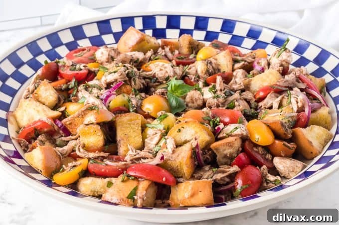 Rustic Chicken Panzanella 2 Chicken Panzanella, a delicious Italian bread salad with fresh ingredients.