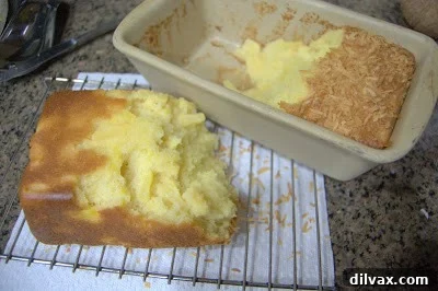 Pineapple Loaf 11 A partially collapsed loaf of pineapple bread, showing a baking mishap.