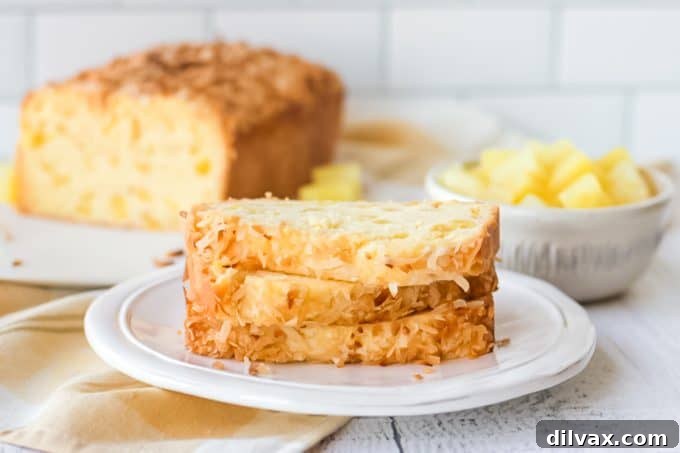 Pineapple Loaf 7 Slices of quick bread with pineapple and toasted coconut.