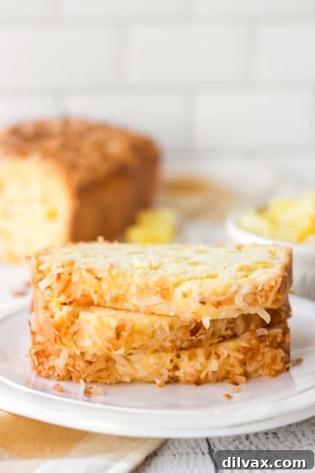Pineapple Loaf 9 Slices of quick bread with pineapple, ready to serve.