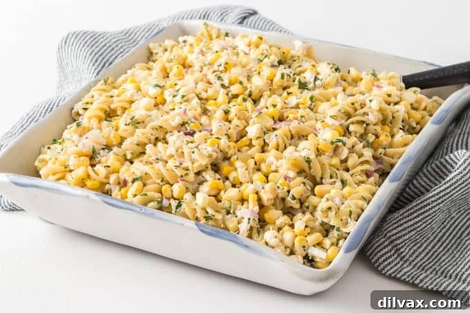 Mexican Street Corn Pasta Salad - a refreshing and creamy side dish perfect for summer parties.