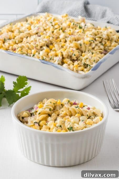 A vibrant bowl of Mexican Street Corn Pasta Salad, ready to serve