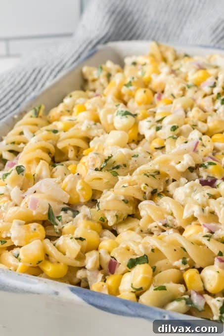 Rotini pasta and Mexican Street Corn combined for a vibrant and easy summer side dish