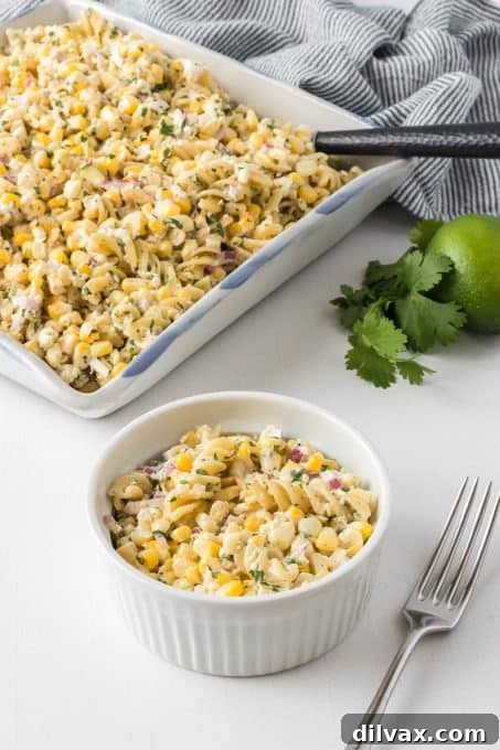 Summer side dish featuring corn and the authentic flavors of street corn