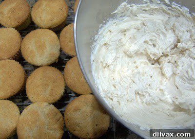 Maple buttercream frosting in a mixing bowl