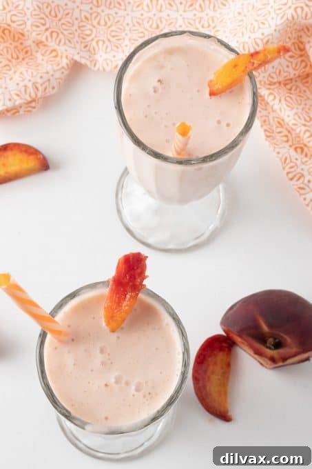 Peaches, lemonade, lemon and vanilla make up this easy milkshake.