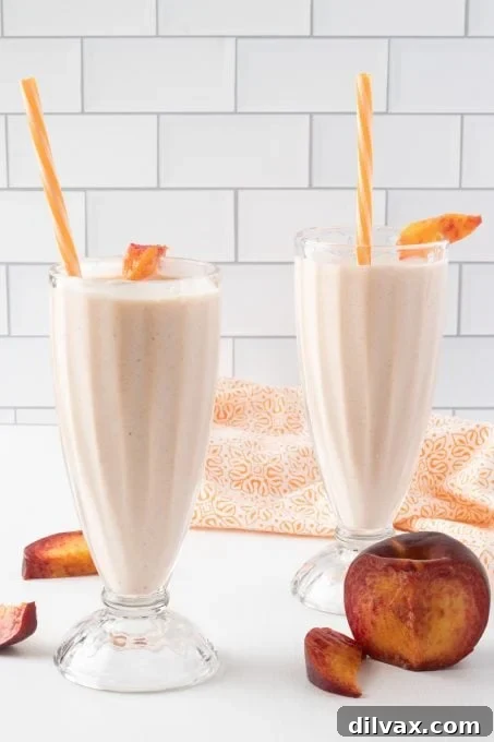 Peaches mixed into a Frosted Lemonade, showing a creamy texture