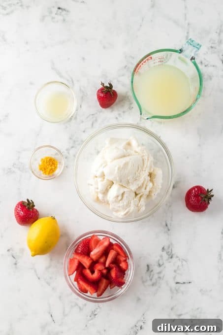 Ingredients for Strawberry Frosted Lemonade.