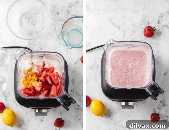 Process photos for Strawberry Frosted Lemonade.