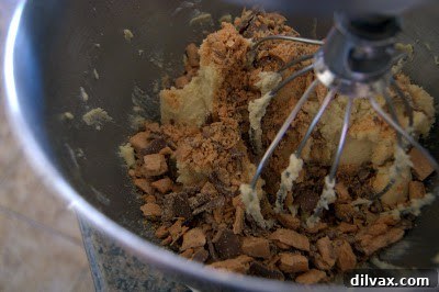 Cookie dough with crushed Butterfinger candy bars mixed in.