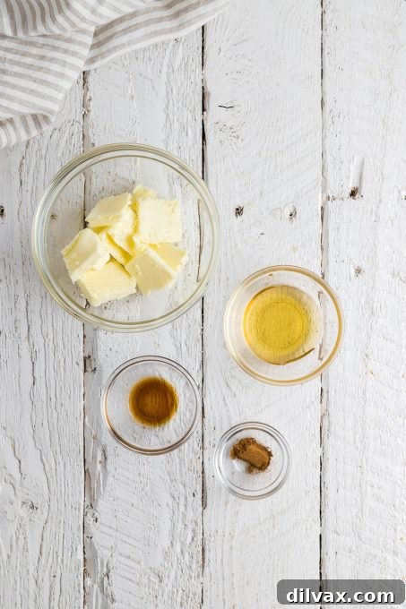 Golden Pumpkin Delights 5 Ingredients for cinnamon honey butter, including butter, honey, and cinnamon.