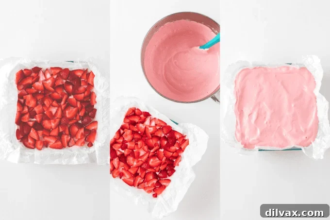 Velvet Strawberry Cream Bars 7 Third set of process photos for Strawberry Cream Dream Bars.