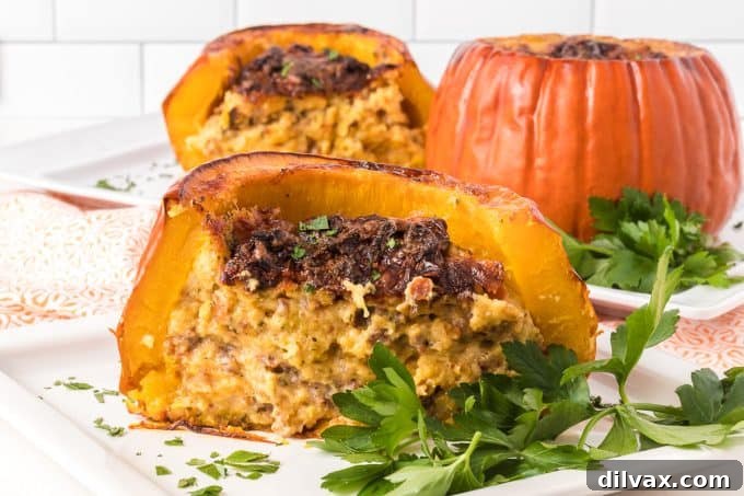 Savory Stuffed Pumpkin Recipe - A delicious fall comfort food dish.