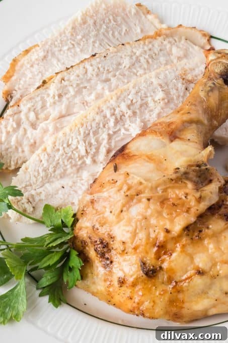 Golden Crispy Air Fryer Whole Chicken 10 A final, mouth-watering image of Air Fryer Whole Chicken, garnished and ready to serve.