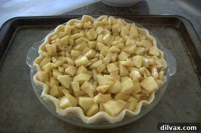 Apple filling poured into the pie crust