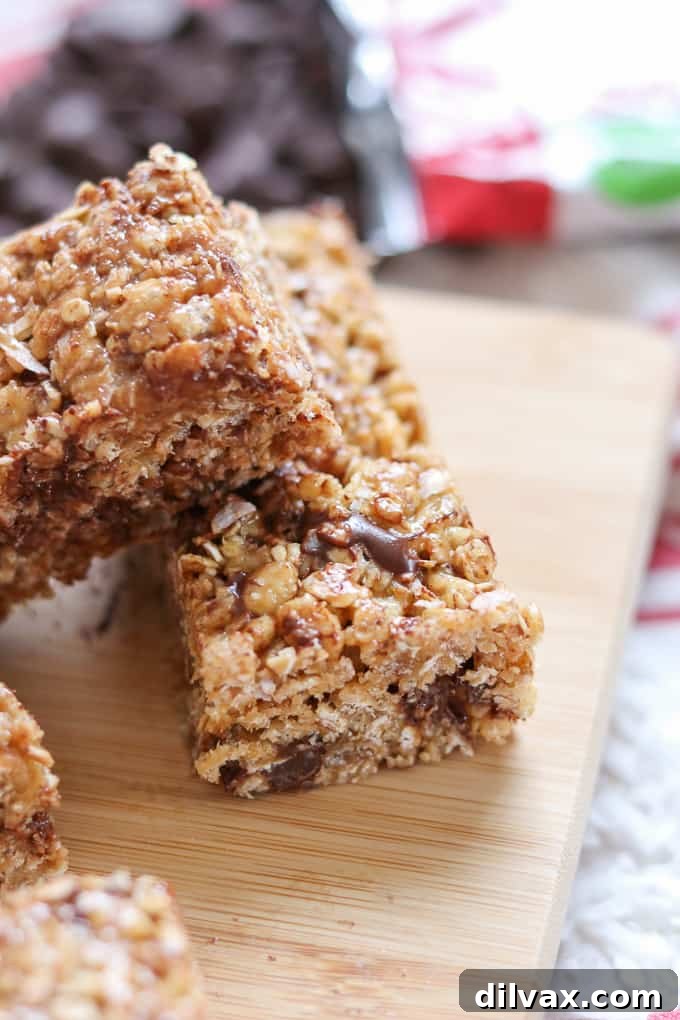 Wholesome No-Bake Rice Krispies Granola Bars featuring a delicious blend of chocolate, peanut butter, and coconut, making them the perfect grab-and-go breakfast or snack.