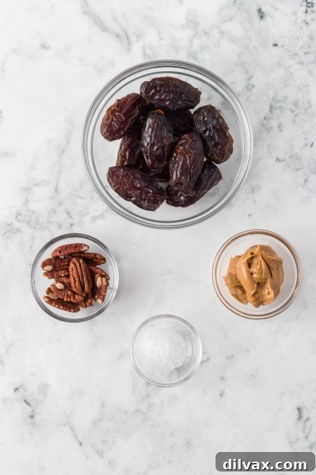 Dates and Peanut Butter Ingredients laid out