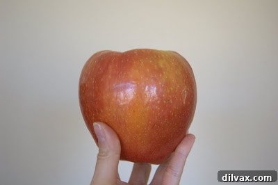 A hand holding the enormous Honeycrisp apple, demonstrating its immense scale against a human hand.