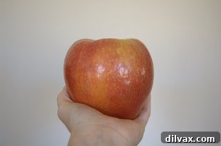 Close-up comparison of the giant Honeycrisp apple next to a regular-sized apple and a Skippy peanut butter jar.