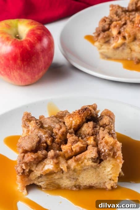 Sticky Caramel Apple French Toast Bake 3 Overnight Caramel Apple French Toast Casserole, perfectly baked with a golden streusel.