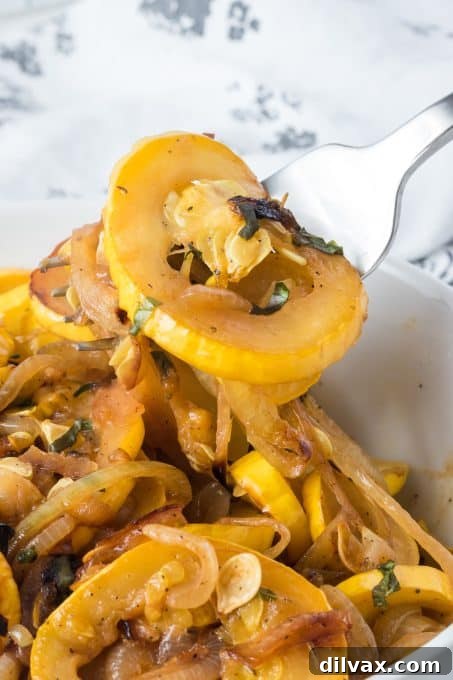 Golden Summer Squash Sauté 10 A bite of sauteed yellow summer squash.